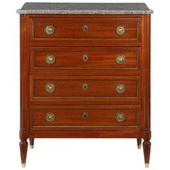 French Louis XVI Style Antique Mahogany Commode Chest of Drawers, 19th Century