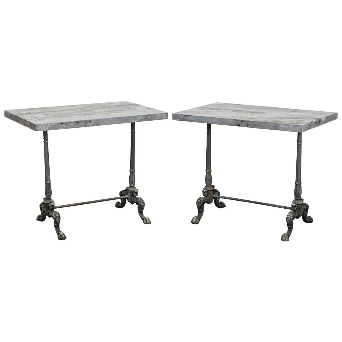 Pair of Cast Iron Side Tables with Faux Stone Tops
