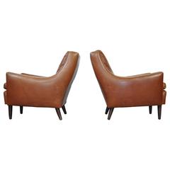 Pair of Danish Leather Lounge Chairs