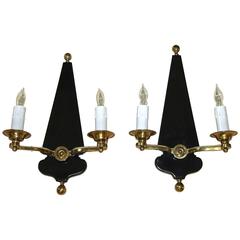 Pair French Moderne Jansen Brass Lacquered Wall Sconces
