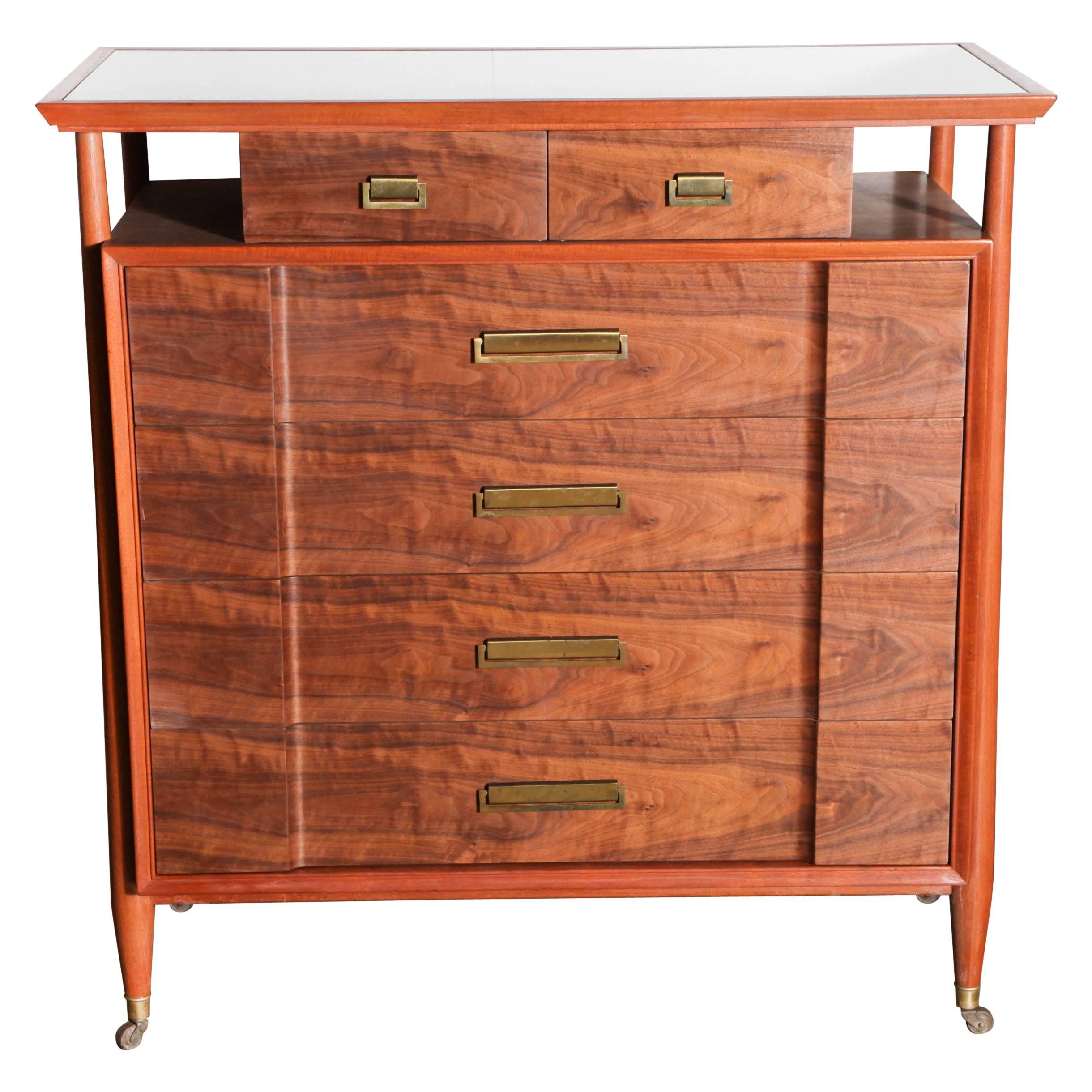 Landstrom Co. Mahogany, Walnut & White Glass Six Drawer Dresser