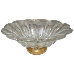 Large Murano Iridescent Clear and Gold Center Piece Bowl