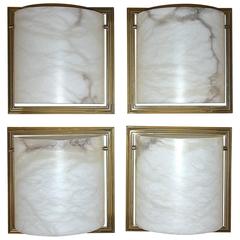 Four Lightolier Alabaster Brass Sconces 8