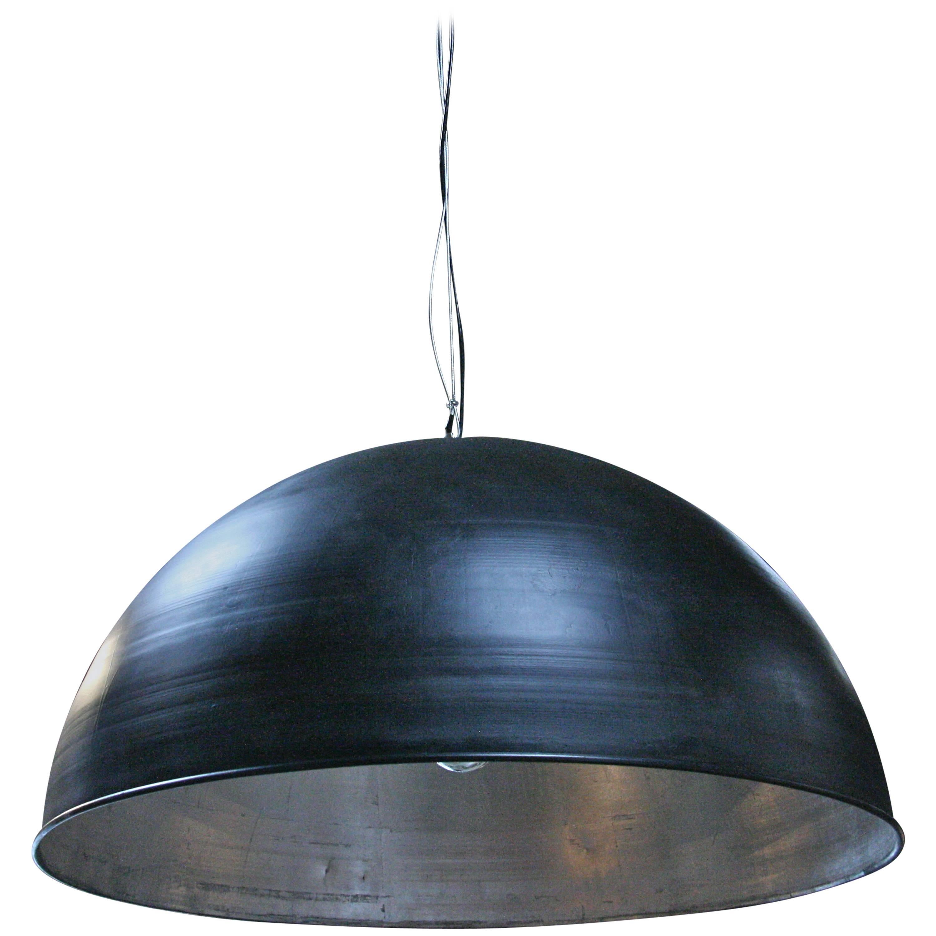Italian Industrial Iron Cupola with Silver Leaf Interior