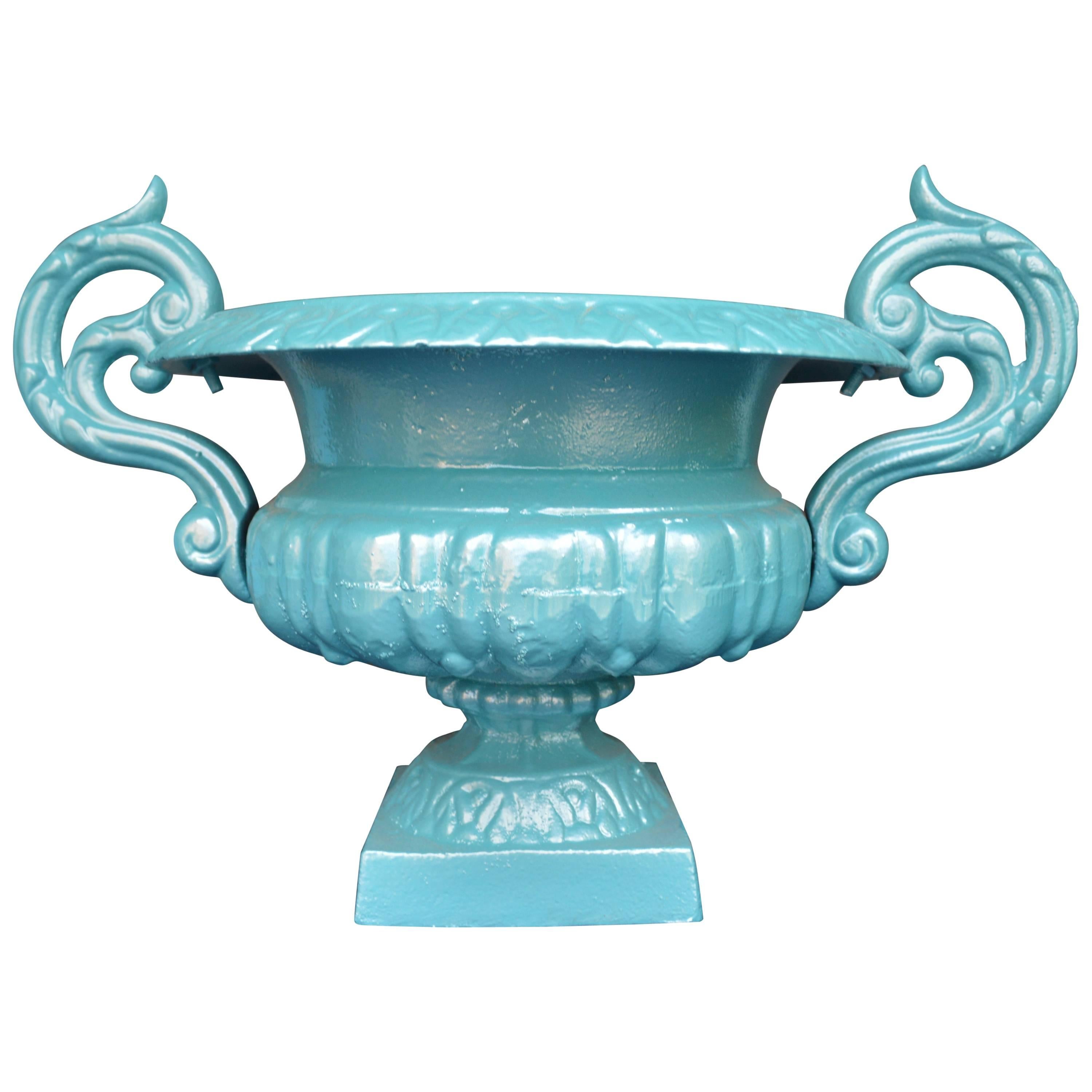 Small French Antique Turquoise Painted Urn
