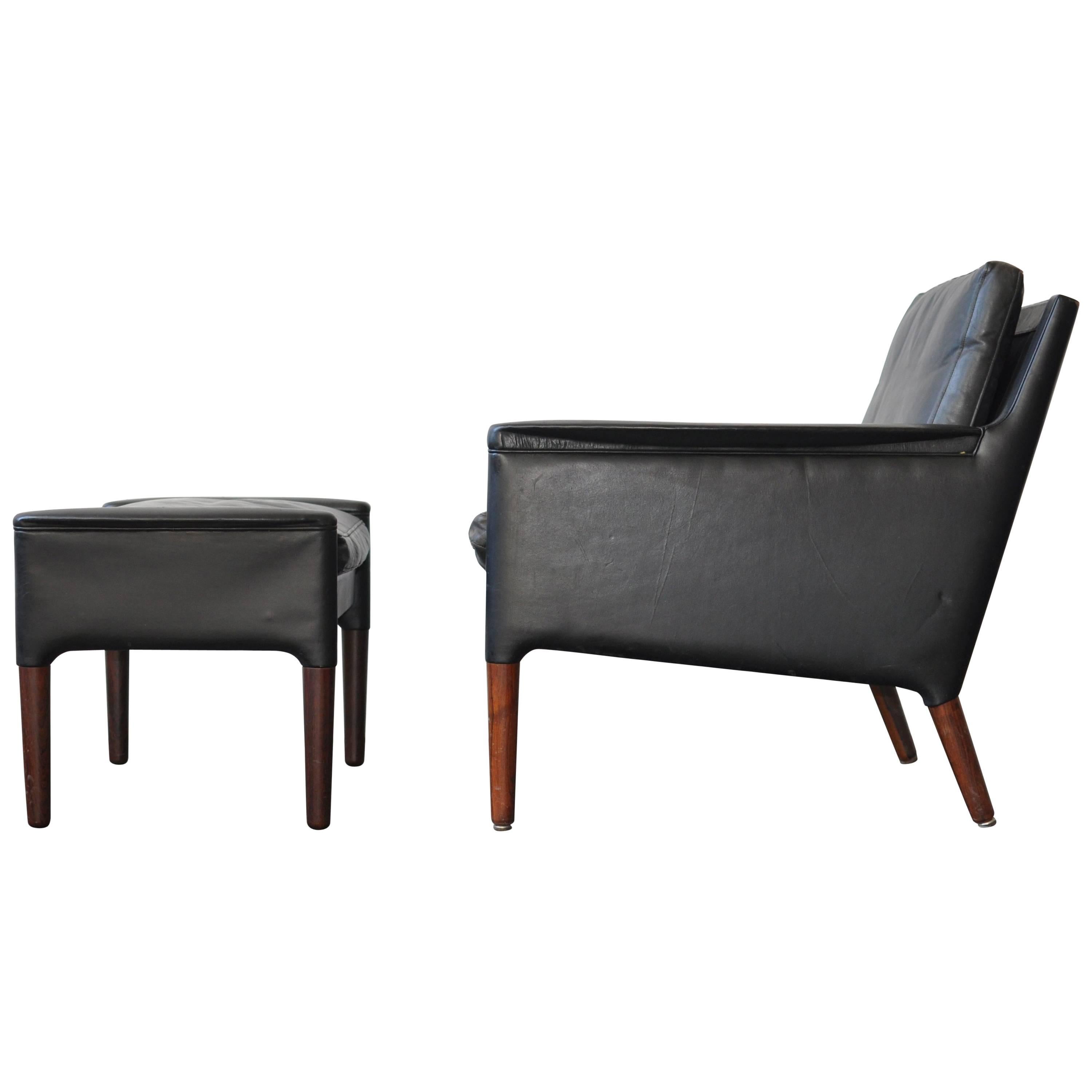 Kurt Ostervig Leather Lounge Chair and Ottoman For Sale