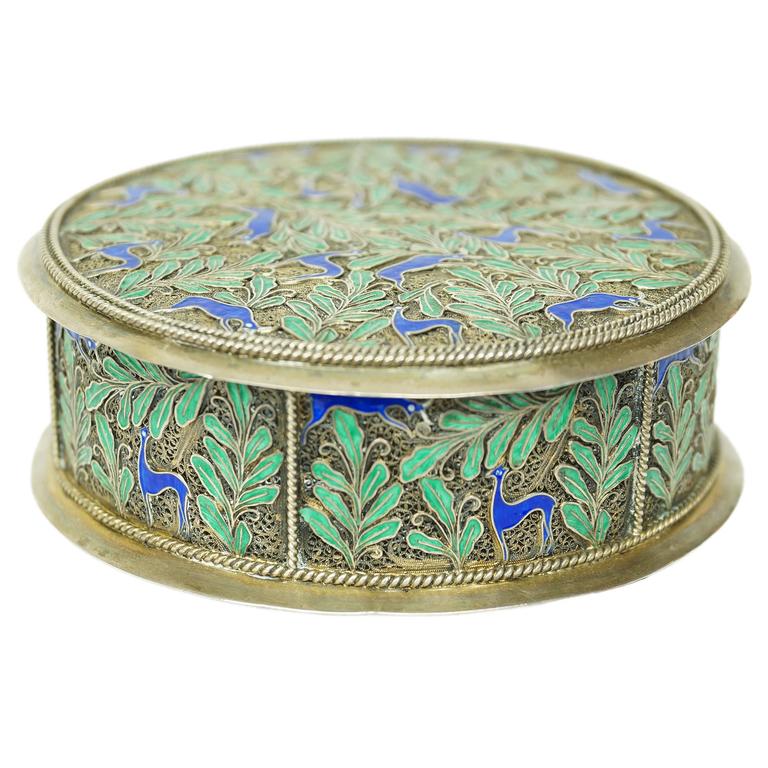 Silver And Blue Green Enamel Round Jewelry Box For At 1stdibs Silver And Blue Green Enamel Round Jewelry Box For