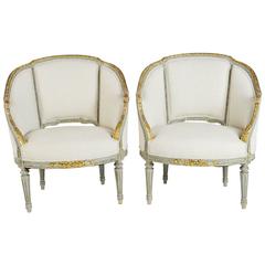 Pair of Louis XVI Style Barrel Back Armchairs