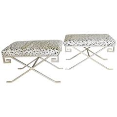 Pair of Silver Leaf Steel Benches