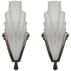 Pair of French Art Deco Wall Sconces by Hanots