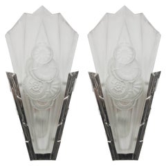 Pair of French Art Deco Wall Sconces Signed by Degue