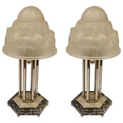 Pair of French Art Deco Table Lamps Signed by Degue