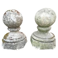 Pair of 18th Century French Carved Limestone Ball Finials