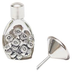 French Deco Sterling Silver and Glass Traveling Perfume Bottle and Funnel 1