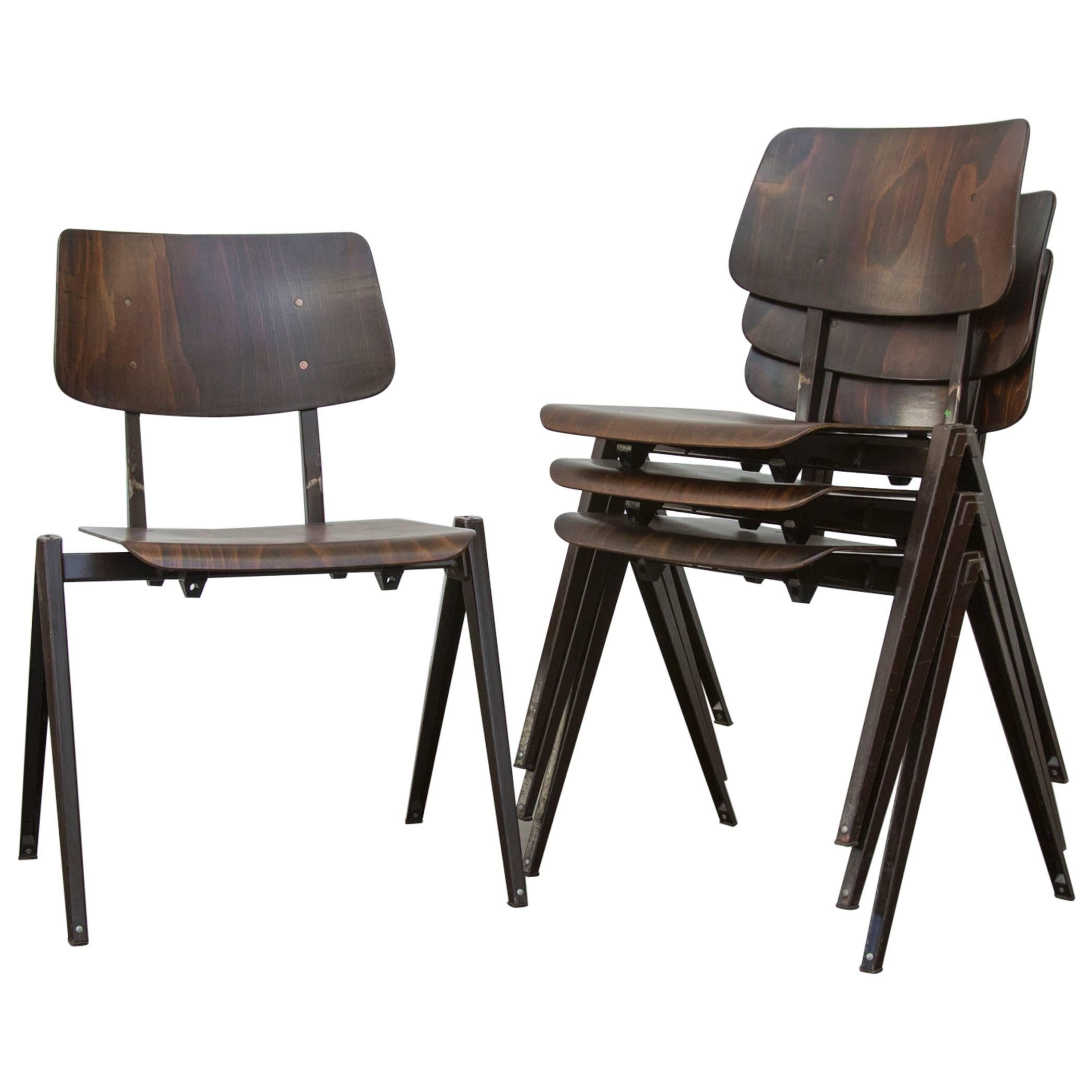 Set of Four Prouve Style Stacking Industrial School Chairs