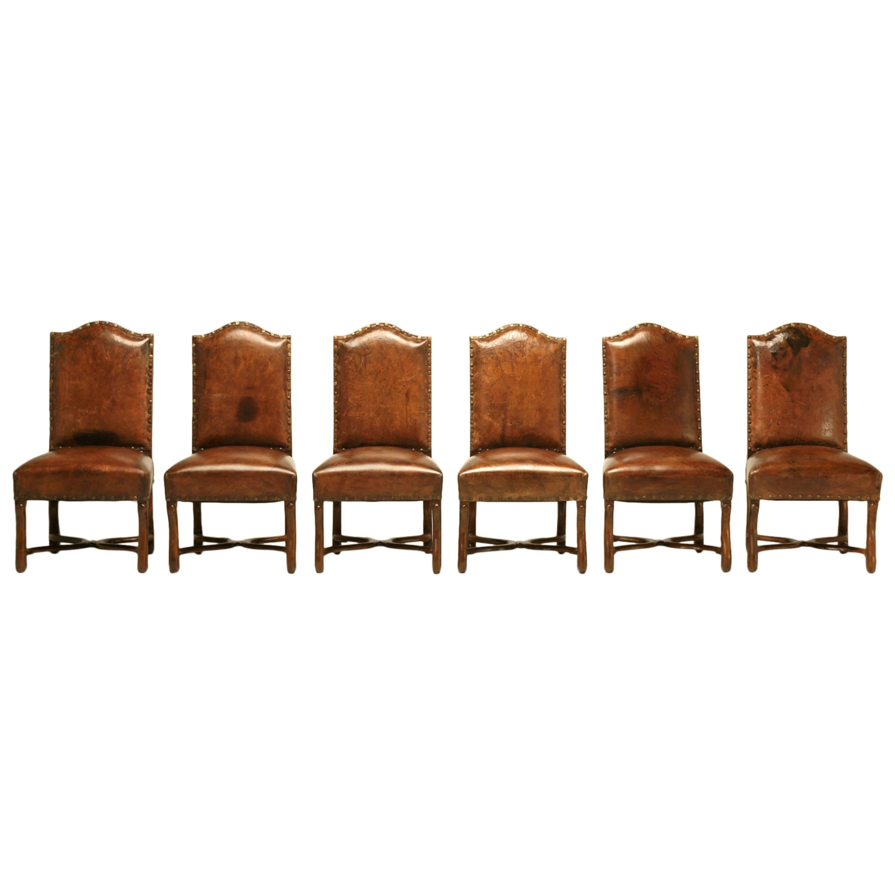 French Leather Dining Chairs, circa 1750