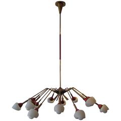 Exemplary, 1950s, Italian, Metal and Glass Chandelier