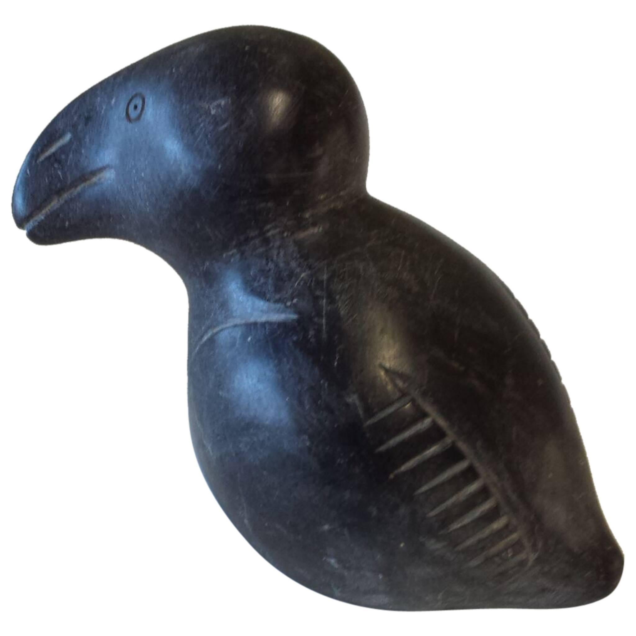 Inuit Mythical Bird Soapstone Carving Signed and Numbered with Italics