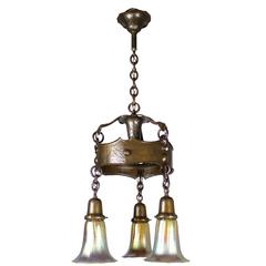 Hammered Arts and Crafts Fixture with Art Glass "Three-Light"