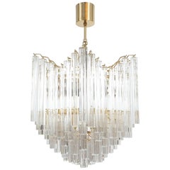 Four-Tier Chandelier with Murano Glass Triedri Prisms style of Venini