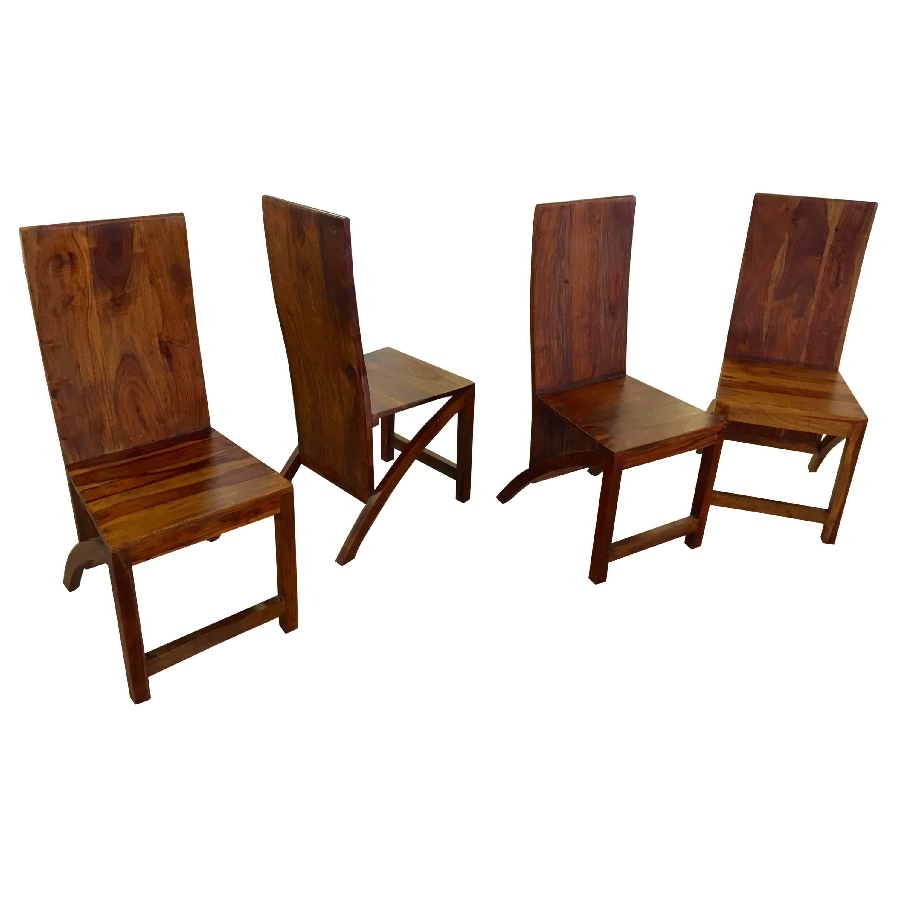 Set of Four Sculptural Exotic Wood Handmade Chairs