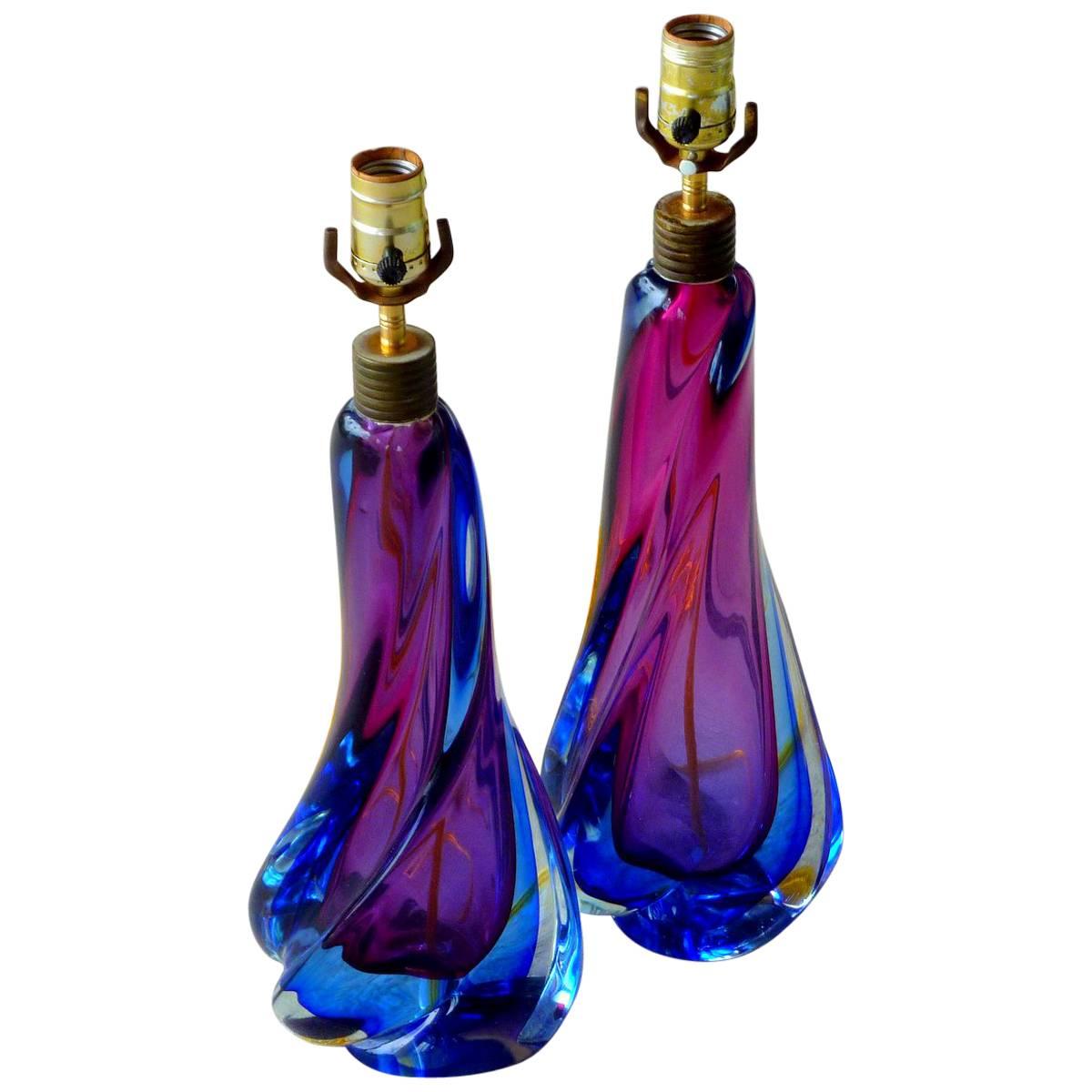 Pair of Art Glass Lamps by Flavio Poli for Seguso