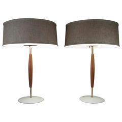 Pair of Vintage Brass and Walnut Lamps by Gerald Thurston for Lightolier