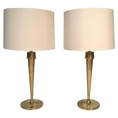Vintage Pair of Stylish Mid-Century Modern Brass Lamps