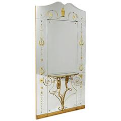 Rare Hall Mirror with Shelf and Door, Italy, 1930s
