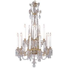 Fifteen-Light Neoclassical Cut Glass and Crystal Chandelier