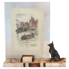 Art Deco French Marble Photo Picture Frame with Dog
