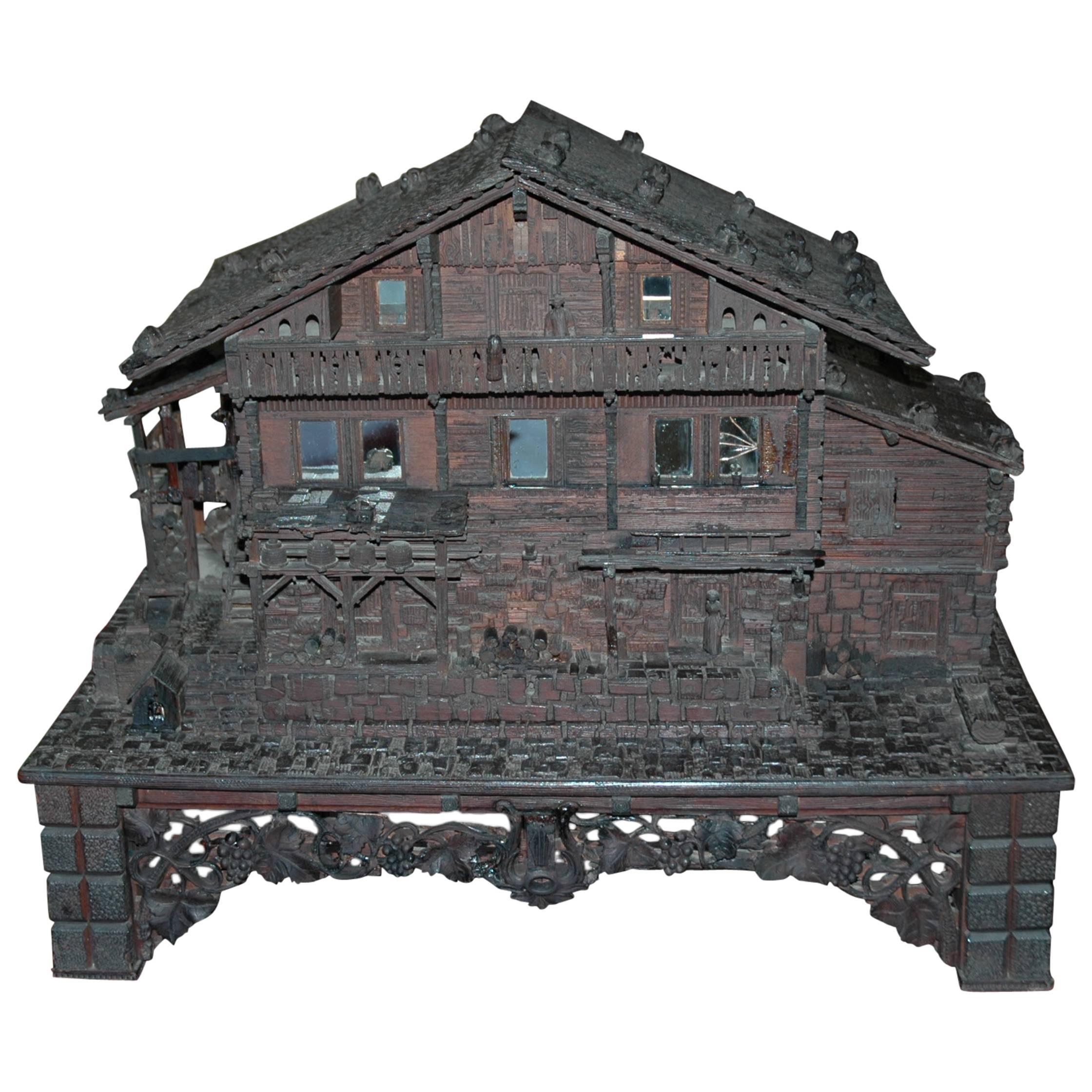 Early 20th Century Swiss Chalet Bar Set with Music Box