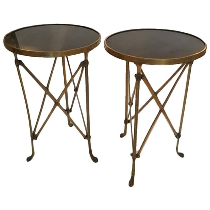 Pair of French Brass Neoclassical Gueridon Tables in the Jansen Manner In Excellent Condition In Wichita, KS