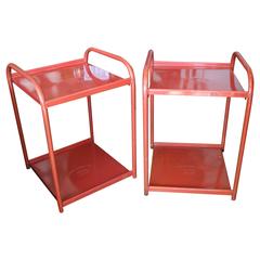 Pair of Tubular Steel Two-Tiered Nightstands or Side Tables