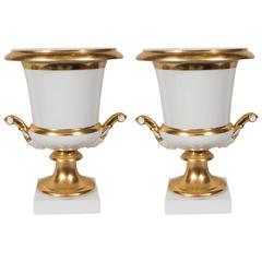 Pair of Neoclassical White and Gold Paris Porcelain Urns