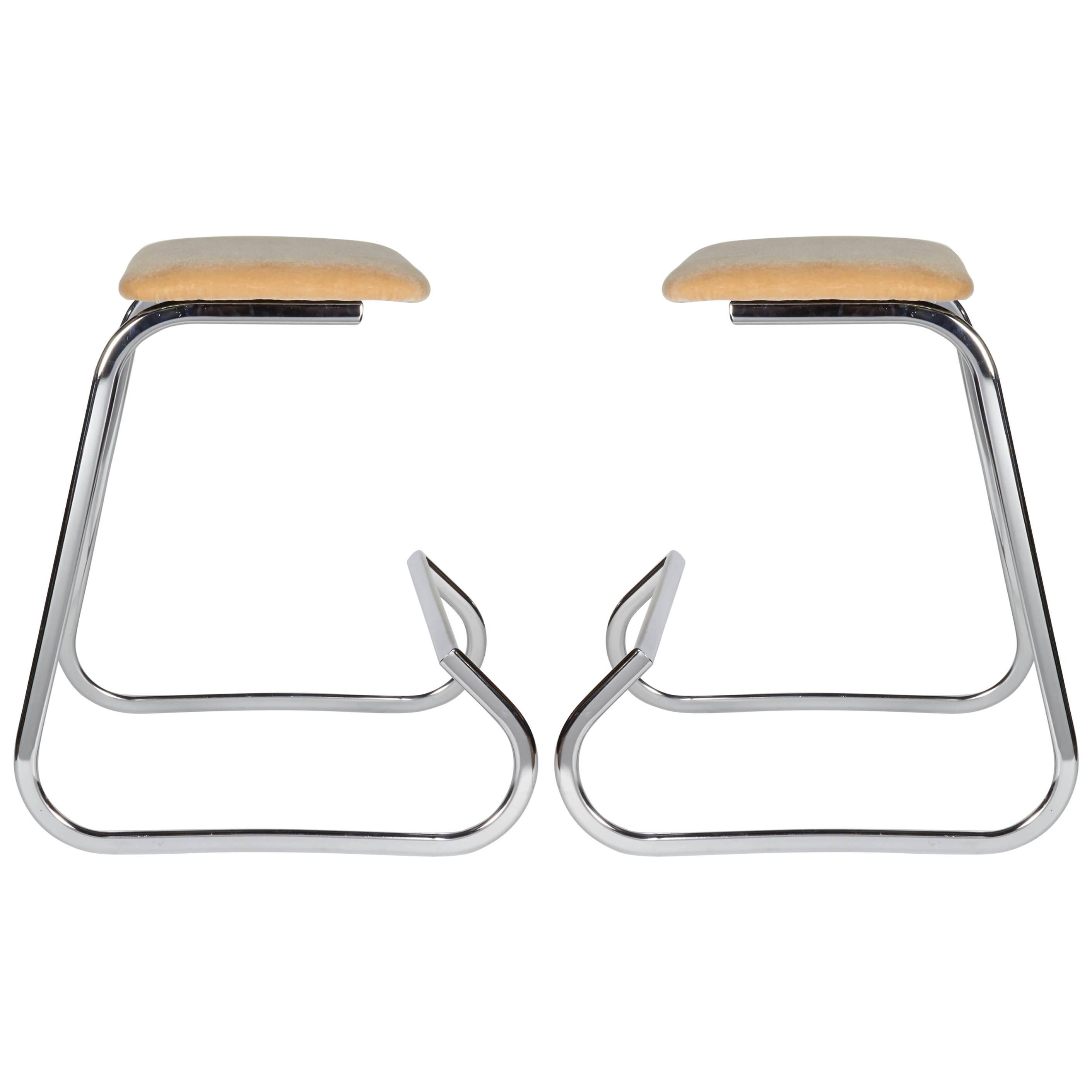 Pair of Luxe Mid-Century Modern Bar Stools by Charles Stendig