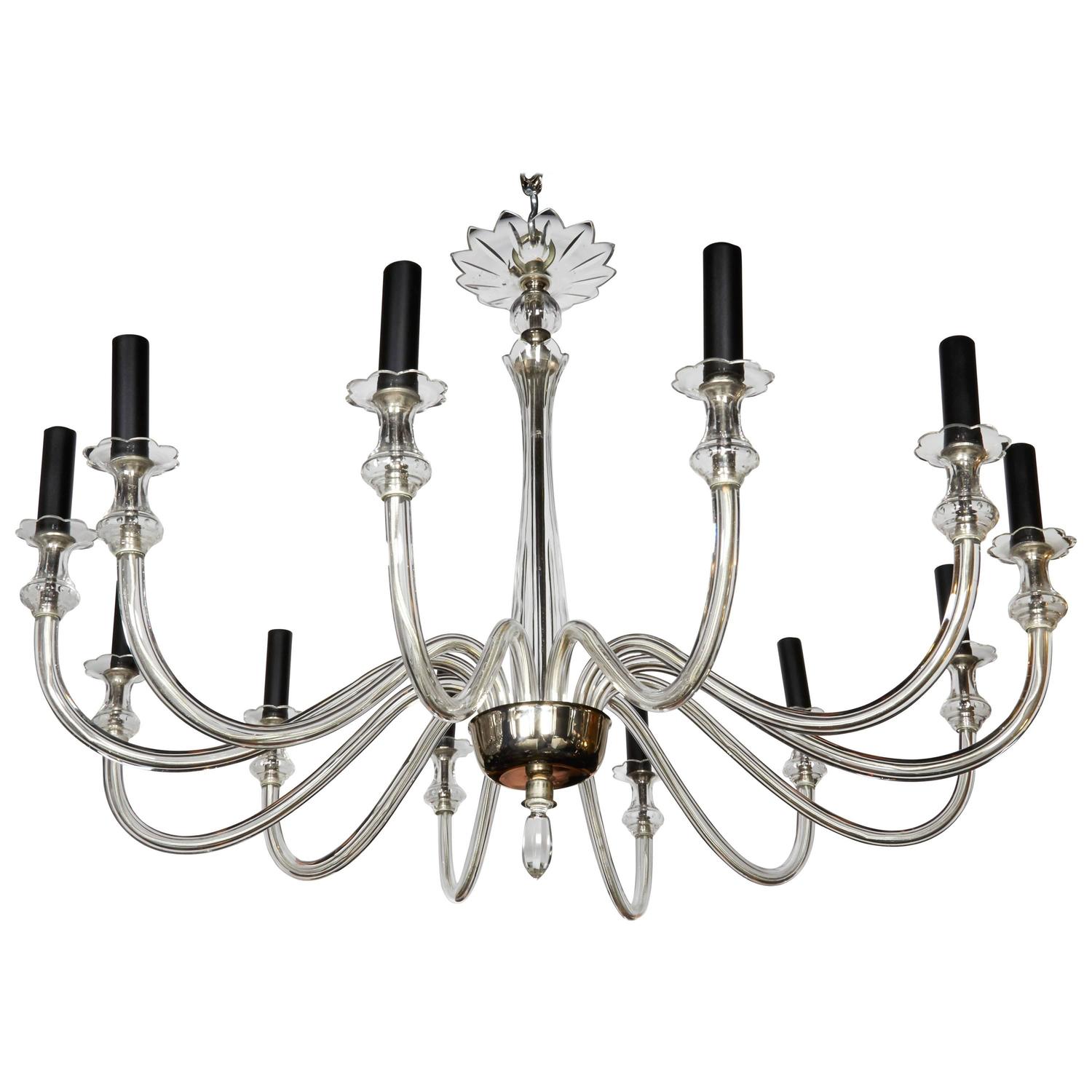 Spectacular Glass Chandelier with Twelve Arm Design at 1stdibs