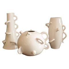 Alessandro Mendini Signed Set of Three Ceramic Vases
