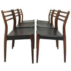 6 Danish Rio Rosewood and Leather No. 78 Dining Chairs by Niels O. Moller, 1962