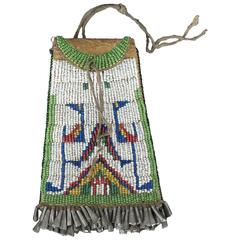 Sac perlé amérindien antique "Strike-A-Light":: Sioux:: 19ème siècle