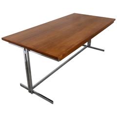 Chromed Solid Steel and Teak Desk by Hugh Acton 