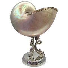 Italian Sterling Silver-Mounted Creel and Gow Mother-of-pearl Nautilus Shell