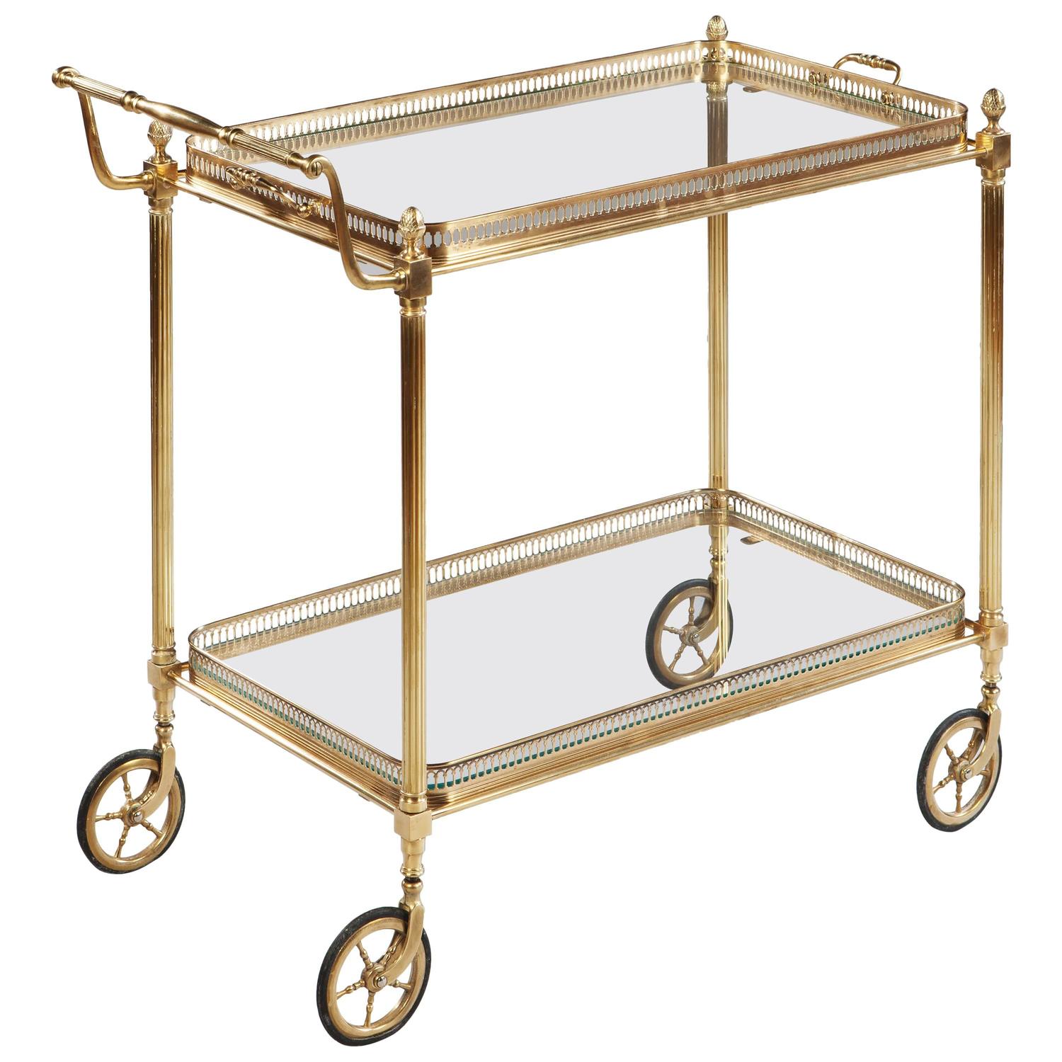 MidCentury Modern Brass Drinks Trolley, Bar or Cocktail Cart by Maison