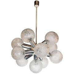 Mid-Century Modernist Sputnik Chandelier in Chrome and Textured Glass Globes