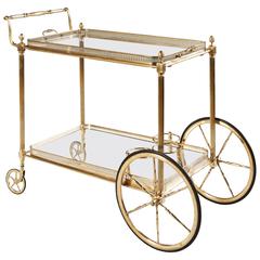 Maison Bagues Polished Brass Barcart, Drinks Trolley, Cocktails and Champagne