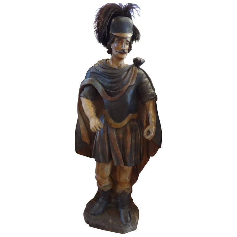 18th Century Spanish Conquistador Carved Wood Sculpture For Sale at 1stdibs
