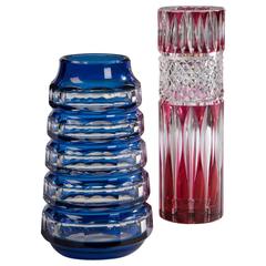 Art Deco Cut Colored Glass Vases by Val St Lambert