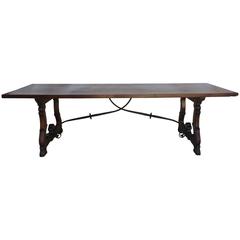 Spanish Walnut Dining Table with Iron Stretcher