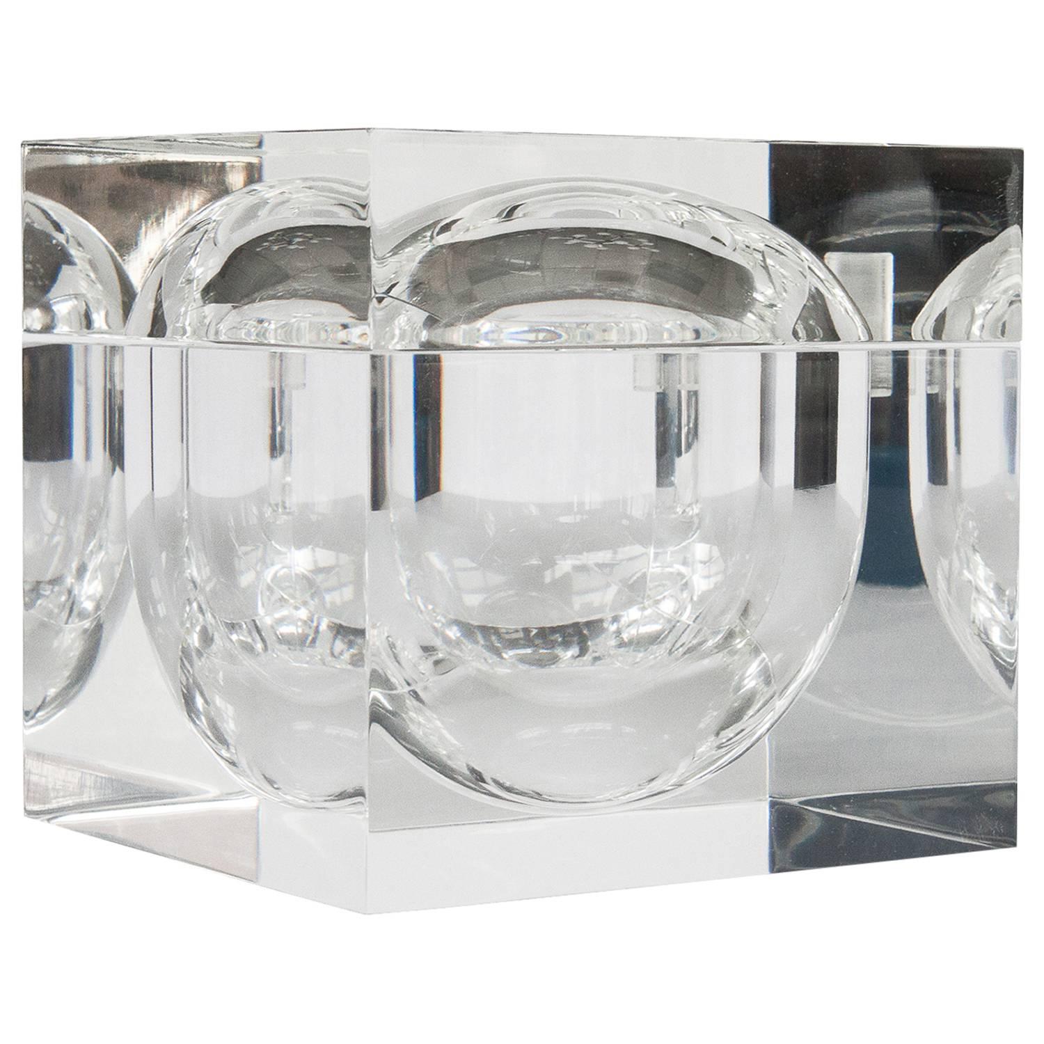 Lucite Cube Ice Bucket with Sphere Center