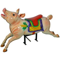 Wooden Carousel Animal Sculpture Pig